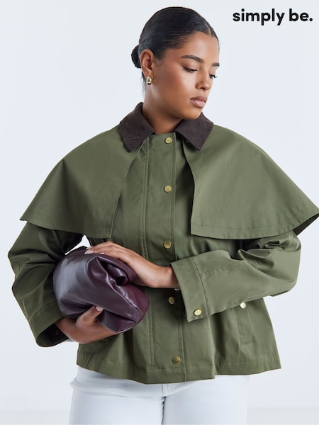 Green - Simply Be Cord Collar Cape Raincoat