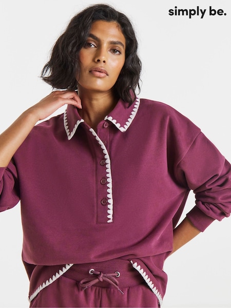 Purple - Simply Be Whipstitch Edge Long Sleeve Top