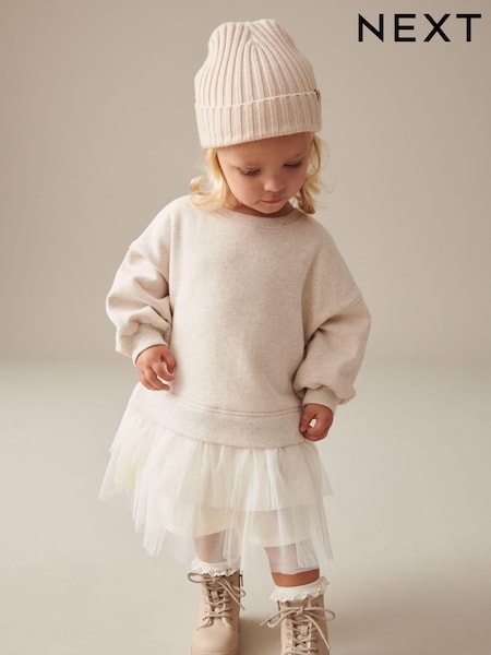 Cream Sweat Mesh Dress (3mths-7yrs) (747873) | AED49 - AED56