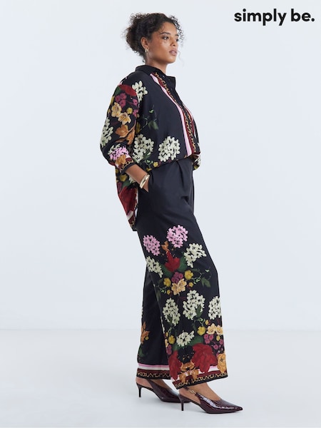 Noir - Simply Be Border Ceinturée Leg Pantalons Co-ord