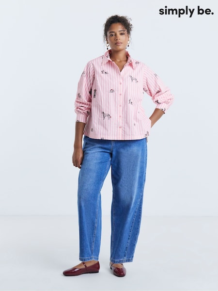 Pink - Simply Be Dog Embroidery Stripe Shirt