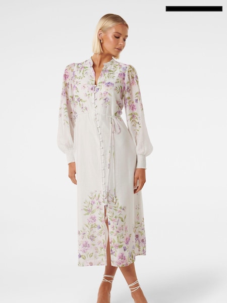 Forever New White Olympia Printed Shirt Dress contains Linen (750461) | €79