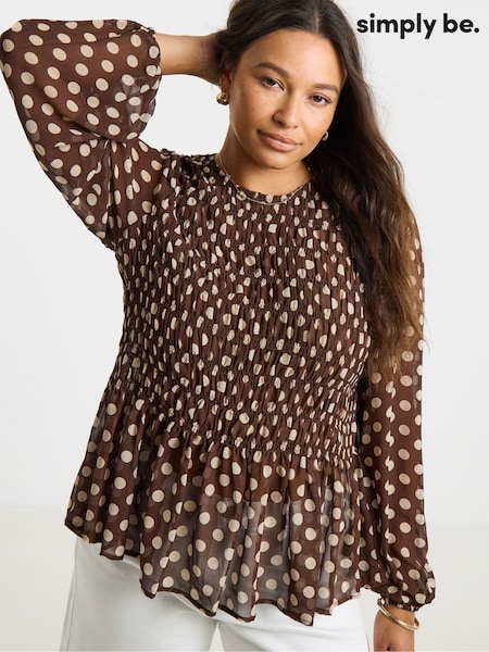Natural - Simply Be Check Shirred Blouse