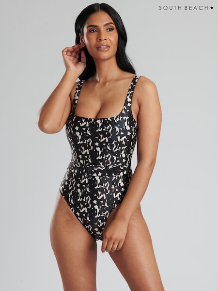 South Beach Black Animal Tummy Control  Swimsuit with Belt and Buckle (751031) | €21.50