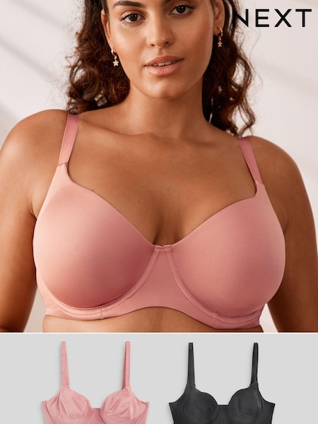 Schwarz/Rosenpink - DD+ Non Pad Balcony Smoothing T-Shirt Bras 2 Pack (751760) | 7 €