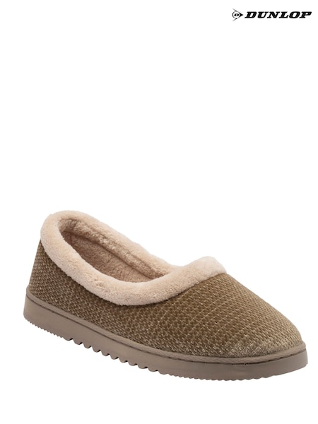 Մուգ շագանակագույն - Dunlop Fur Trim Full Ballerina Slippers