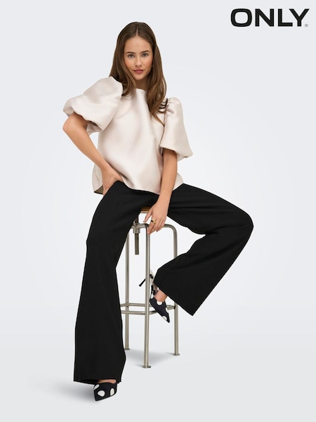 Қара - Only High Waist Wide Leg Trousers In Super Stretch