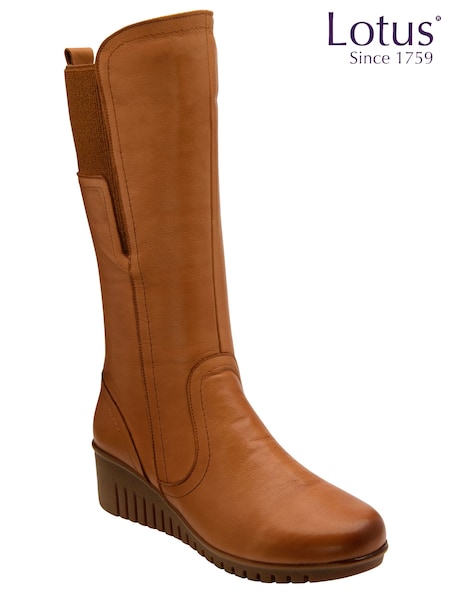 Lotus Leather Wedge Knee-High Boots (752127) | 521 LEI