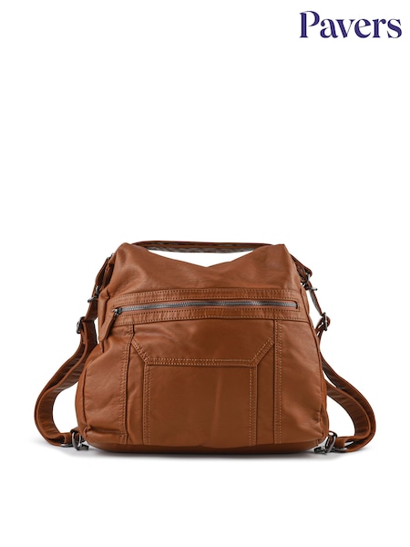 Tan Brown - Pavers Convertible Shoulder Bag Backpack