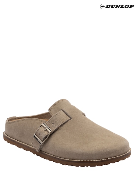 Cream - Dunlop Footbed Suede Buckle Mule Slippers