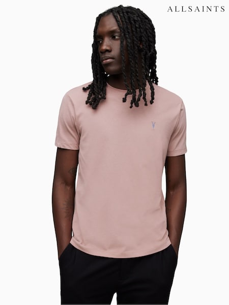 AllSaints Pink 100% Cotton Brace Contrast Crew T-Shirt (752447) | €46