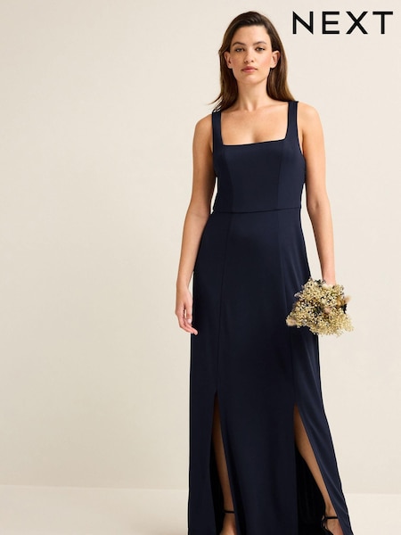 Navy Blue Square Neck Bridesmaid Maxi Dress (752477) | €26