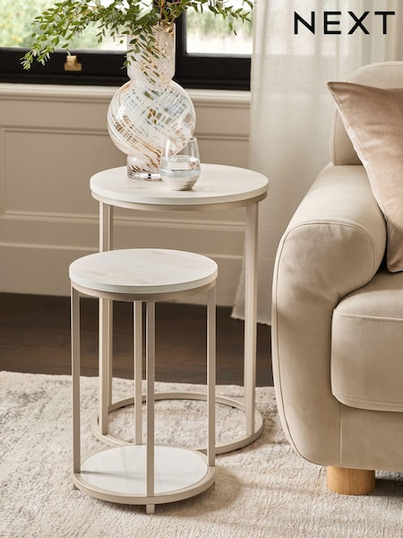 White Bronx Oak Effect Round Set of 2 Nest of Tables (752934) | €185