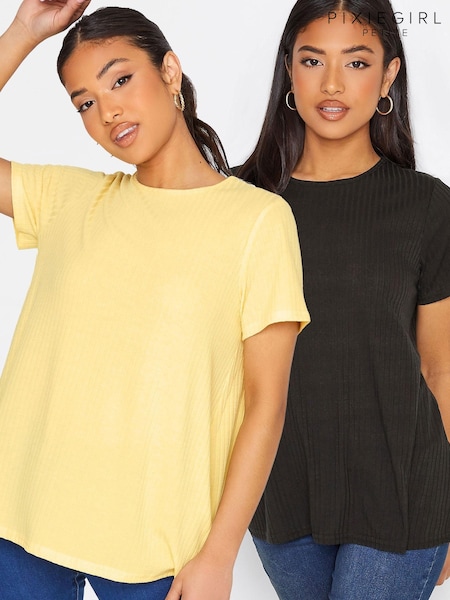 Schwarz - PixieGirl Petite Short Sleeve Ribbed Swing Top 2 Pack (753075) | 9 €