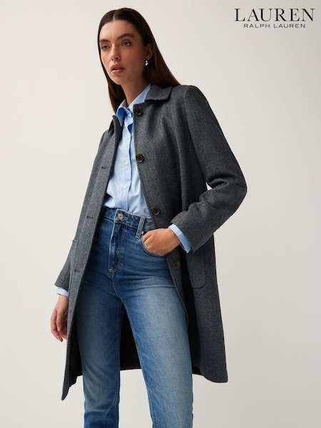 Lauren Ralph Lauren Navy Blue Herringbone Twill Coat (753534) | €261