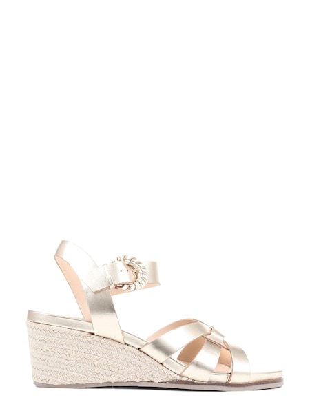 Jones Bootmaker Gold Loriana Leather Woven Wedge Sandals (753683) | €56