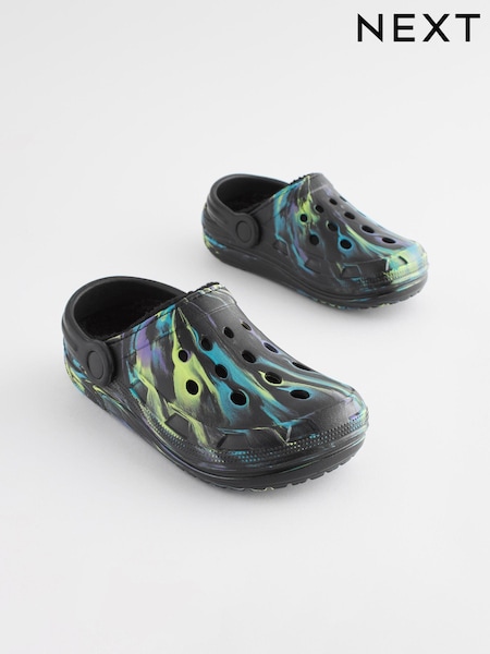 Black Multi Marble Faux Fur Lined Clog Slippers (753779) | AED33 - AED38