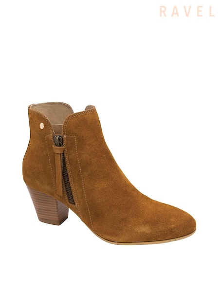Ravel Brown Suede Leather Block Heel Ankle Boots (753844) | $157