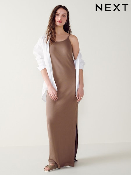 Taupe Brown Thin Strap Ribbed Maxi Dress (753933) | €10
