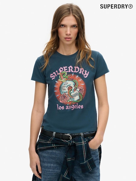 Superdry Ink 100% Cotton Tattoo Rhinestone Fitted T-Shirt (754112) | $70