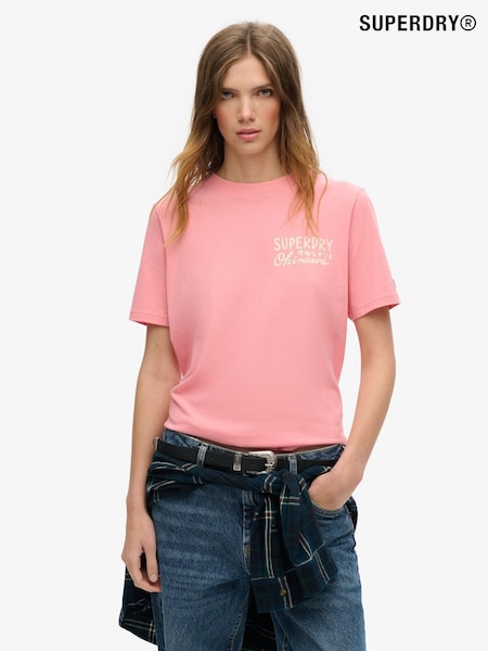 Superdry Peach Blossom 100% Cotton Tokyo Rhinestone Relaxed T-Shirt (754440) | R$ 345
