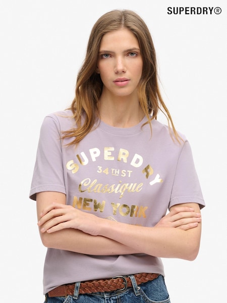 Superdry Brassica Lilac 100% Cotton Luxe Metallic Logo Relaxed T-Shirt (754542) | €37