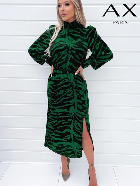 AX Paris Green Animal Print High Neck Long Sleeve Midi Dress (754555) | €34