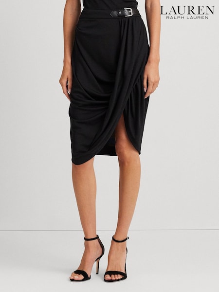 Lauren Ralph Lauren Paitlyn Buckle Trim Stretch Jersey Pencil Black Skirt (754643) | €102