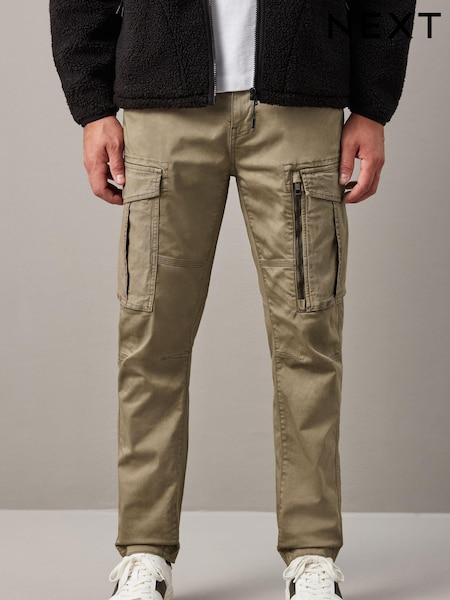 Stone Slim Fit Zip Detail Stretch Cargo Trousers (754689) | LEI 212