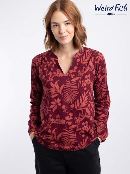 Brown - Weird Fish Brooke Printed V-neck Jersey Top