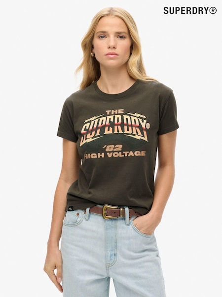 Superdry Vintage Black 70s Rock Band Cap Sleeve 100% Cotton T-Shirt (754886) | R$ 265