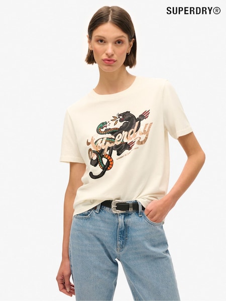 Superdry Cream 100% Cotton Tattoo Script Relaxed T-Shirt (754939) | €37