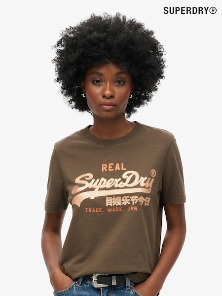 Deep Khaki Verde Slub - Tricou din bumbac cu decorațiuni VL Superdry 100% (755216) | 223 LEI