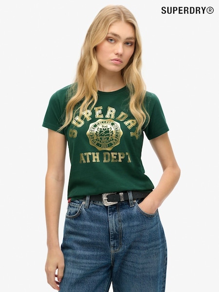 Superdry Enamel Green 100% Cotton College Script Fitted T-Shirt (755248) | €14