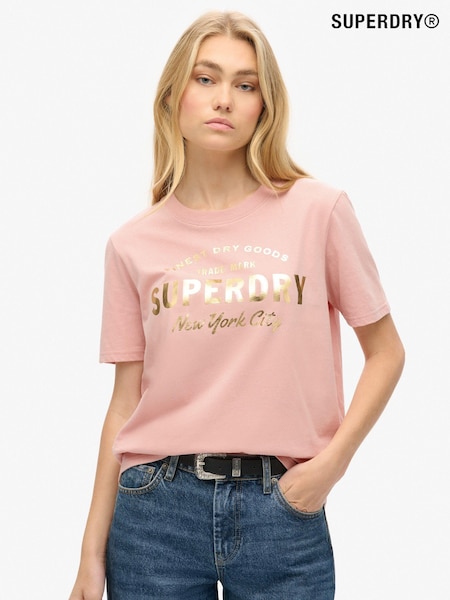Superdry Blush Pink 100% Cotton Luxe Metallic Logo Relaxed T-Shirt (755284) | €37
