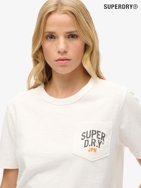 Superdry Off White 100% Cotton Workwear Embroider Pocket T-Shirt (755356) | R$ 295