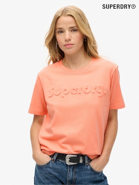 Superdry Papaya Punch Pink 100% Cotton Embossed Logo Relaxed T-Shirt (755371) | 134 QAR