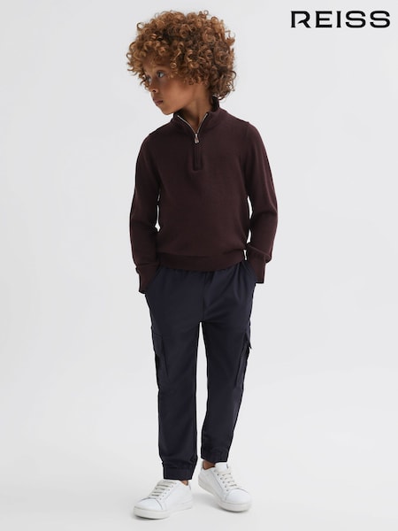 Reiss Bordeaux Blackhall 9-14 yrs Quarter Zip Merino Wool Jumper (755446) | kr762