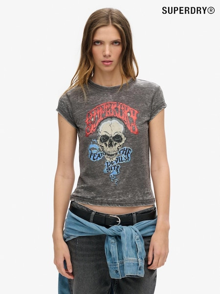 Bison Musta - Superdry Biker Rock Graphic Erittäin lyhyt hiha T-paita (755596) | €43
