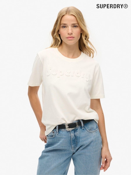 Superdry New Chalk White 100% Cotton Embossed Logo Relaxed T-Shirt (755640) | R$ 265