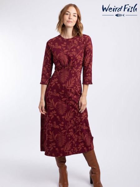 Brown - Weird Fish Felicity Printed Jersey Midi Dress