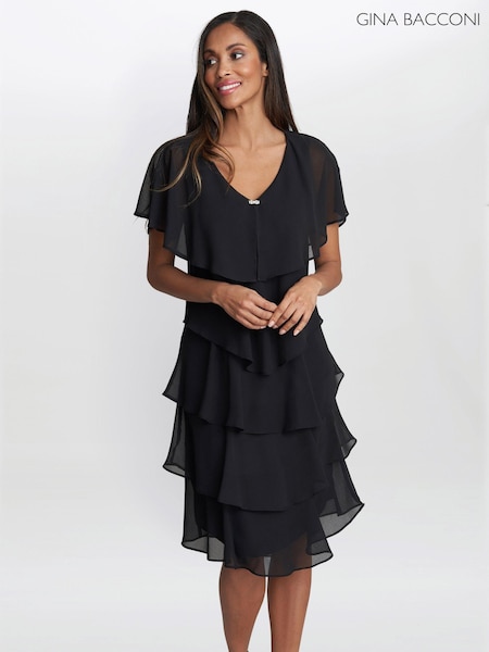 Черный - Gina Bacconi Black Bella Georgette Tiered Dress (756061) | €73
