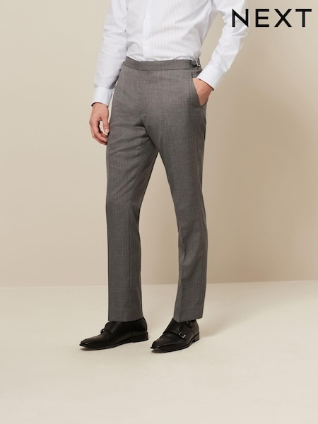 Light Grey Slim Fit Textured Wool Suit Trousers (756289) | 272 QAR