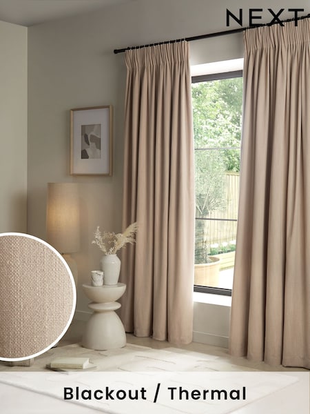 Natural Linen Look Pencil Pleat Blackout/Thermal Curtains (756801) | CA$174 - CA$384