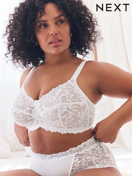 White Total Support Non Pad Non Wire Full Cup Lace Ultimate Comfort Bra B-H (757421) | AED101