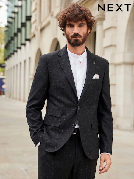 Black Slim Fit Nova Fides Italian Fabric Textured Suit Jacket (757796) | €23
