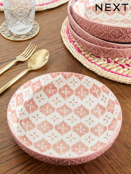 Set of 4 Pink Palermo Patterned Pasta Bowls (758327) | 157 QAR