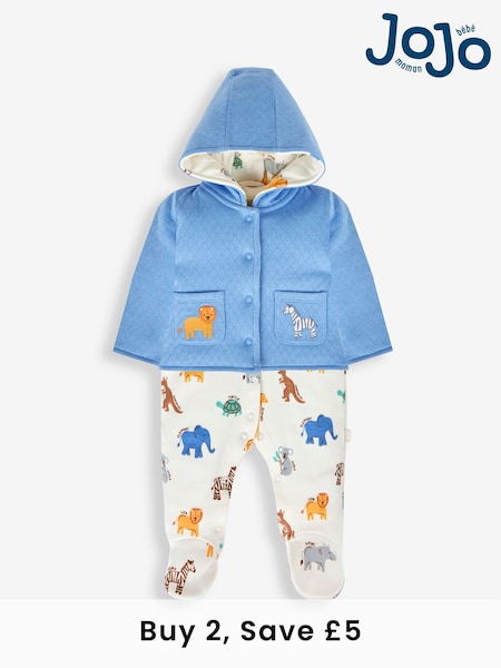 JoJo Maman Bébé Blue 2-Piece Safari Sleepsuit & Jacket Set (758411) | €36.50