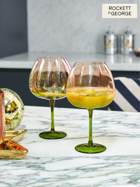 Rockett St George Green/Blush Pink Deco Flower Glass Set of 2 Gin Glasses (758498) | €37