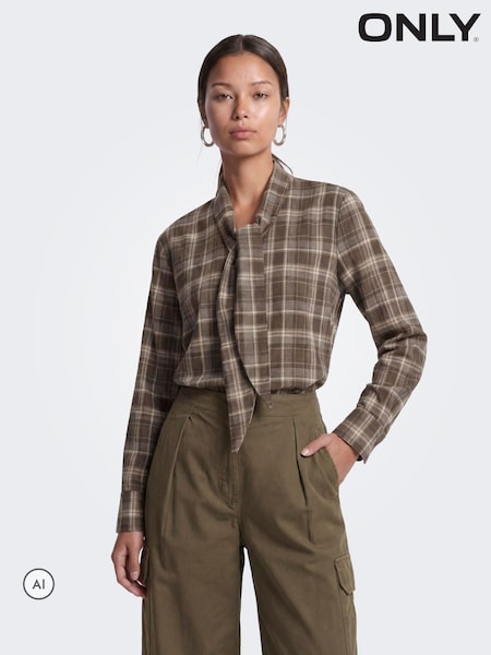 Černý - Only Tie Neck Check Shirt